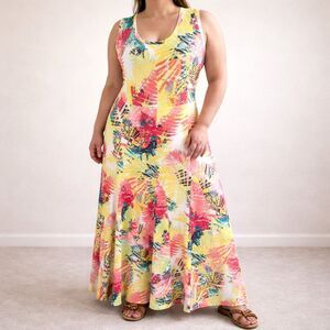 Ruby Rd Women's Plus 1X Tropical Maxi Dress Bright Summer Sleeveless Stretch